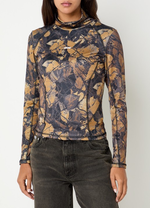 Obey Nalia top met col en print - detail okergeel