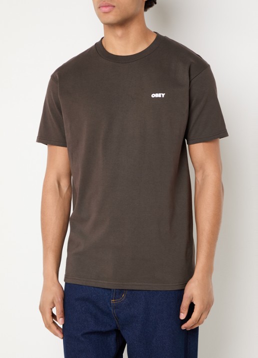 Obey Owl T-shirt met logo- en backprint - achterkant donkerbruin