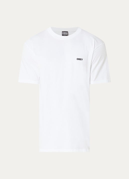 Obey Pastures T-shirt met logo- en backprint - voorkant 3 wit