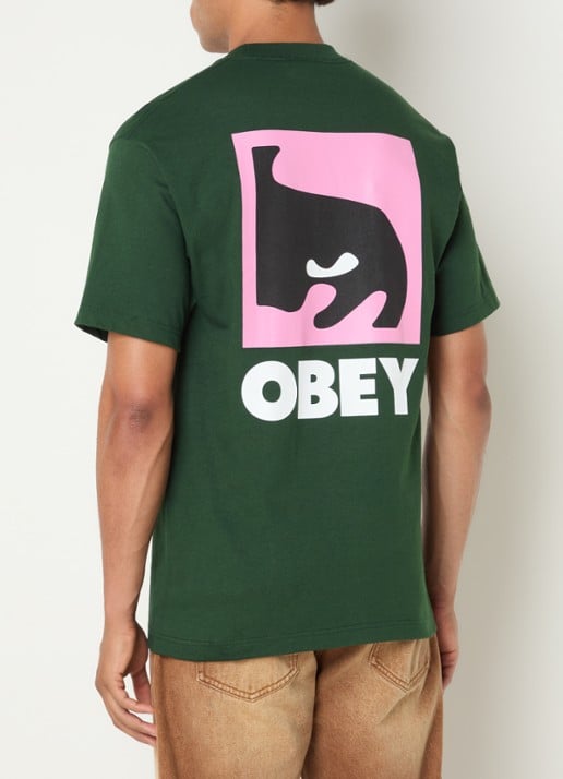 Obey Quarter Eye T-shirt met logoprint - detail donkergroen
