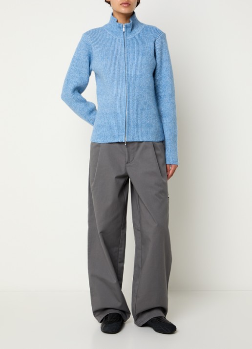 Obey Ribgebreid vest met ritssluiting - voorkant 3 blauw