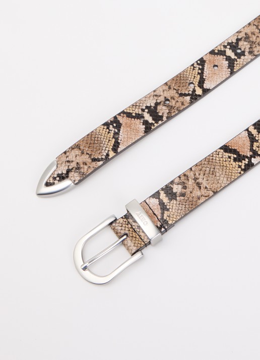 Obey Riem van leer met slangenprint - detail beige