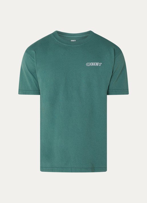 Obey Ripple T-shirt met logo- en backprint - voorkant groen