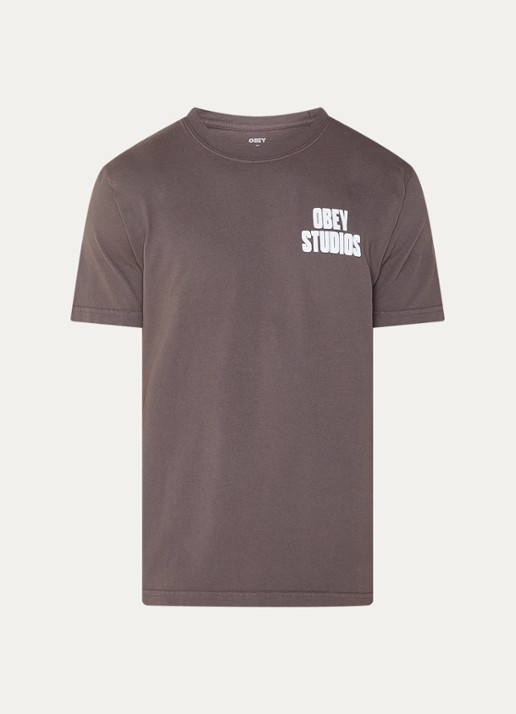 Obey Stamped T-shirt met logo- en backprint - voorkant 3 zwart