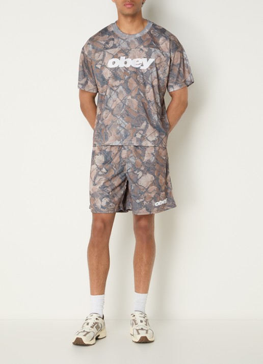 Obey Stanton loose fit korte broek met camouflageprint - voorkant 2 bruin