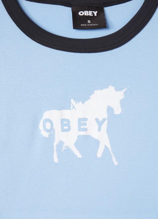 Obey T-shirt met logoprint - detail 3 blauw