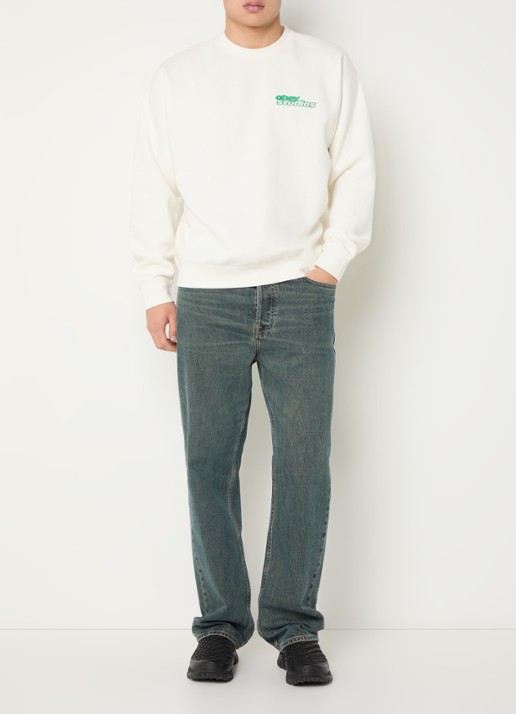Obey Tonic sweater met logoborduring - voorkant 4 gebroken wit