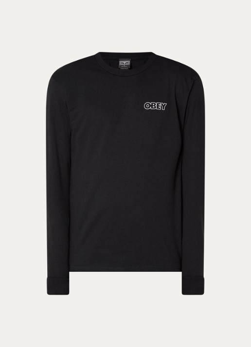 Obey Treble long sleeve met logo- en backprint - voorkant zwart