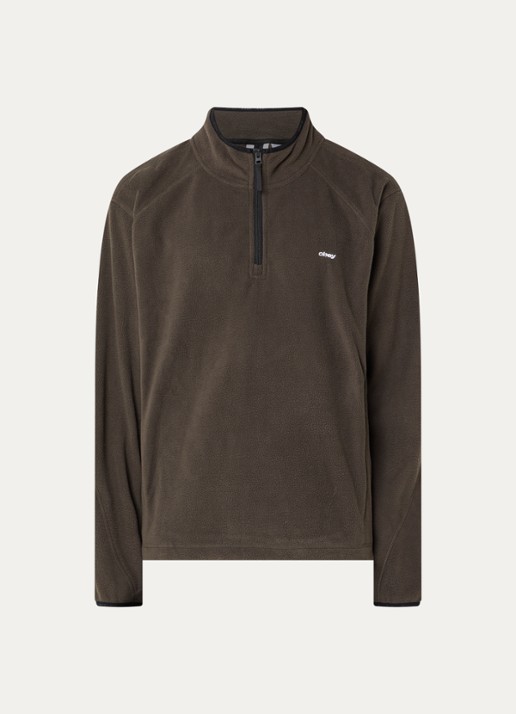 Obey Vetta pullover van fleece met halve rits - voorkant 2 olijfgroen