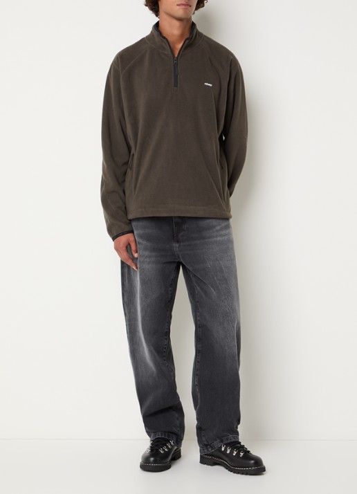Obey Vetta pullover van fleece met halve rits - voorkant 3 olijfgroen