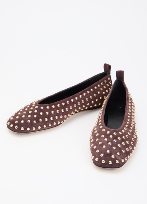 Odare Alba Sensory ballerina van suède met studs - detail 2 donkerbruin
