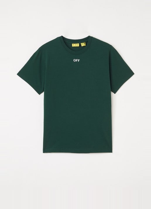 Off-White Arrow T-shirt met logo- en backprint - voorkant donkergroen