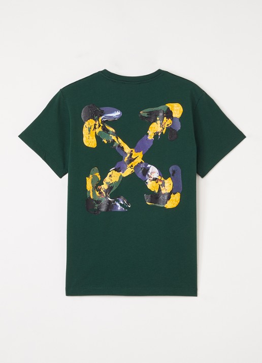 Off-White Arrow T-shirt met logo- en backprint - voorkant 2 donkergroen