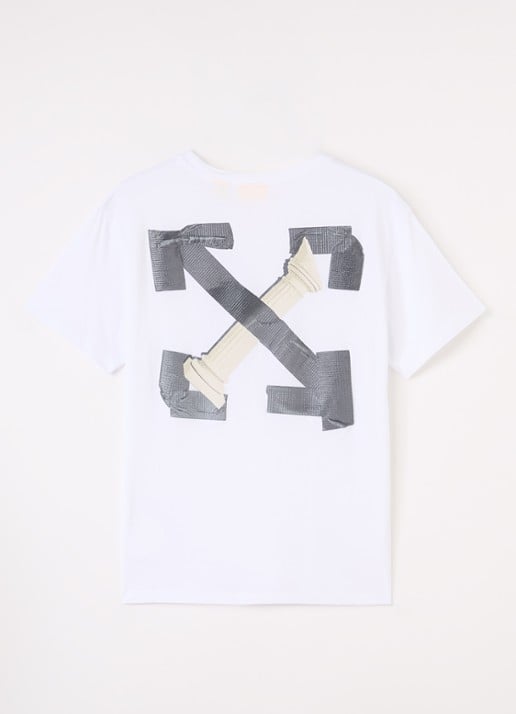 Off-White Arrow Tape T-shirt met logo- en backprint - voorkant 2 wit