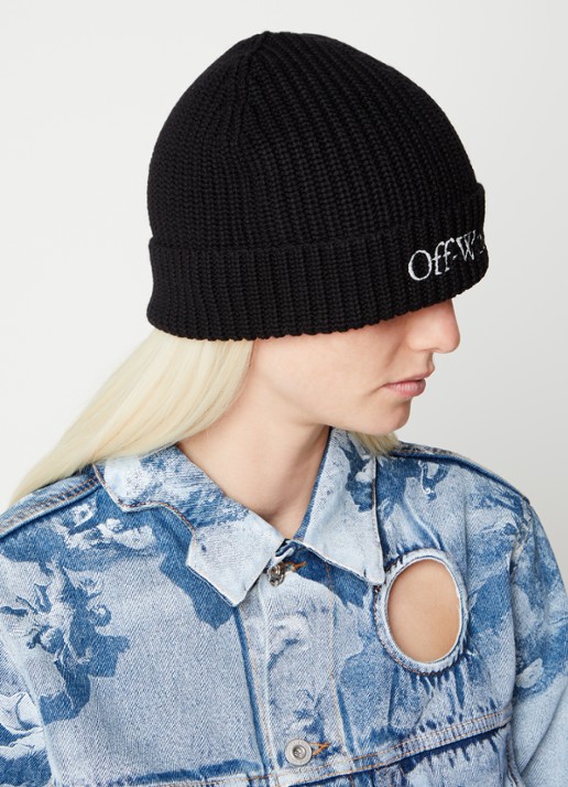 Off-White Bookish Classic muts van scheerwol met logoborduring - voorkant 2 zwart