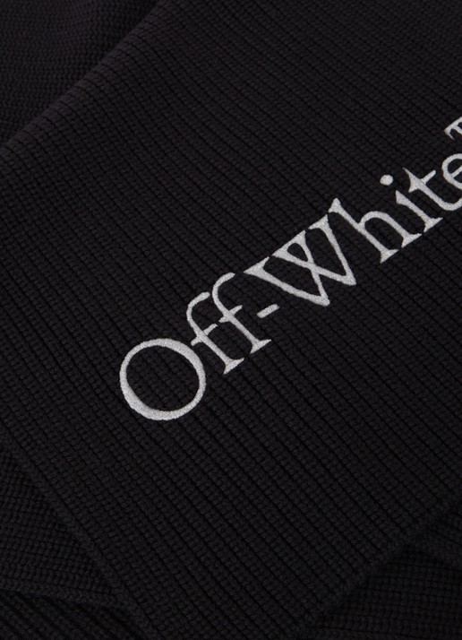 Off-White Bookish gebreide sjaal van scheerwol met logo 175 x 35 cm - detail zwart