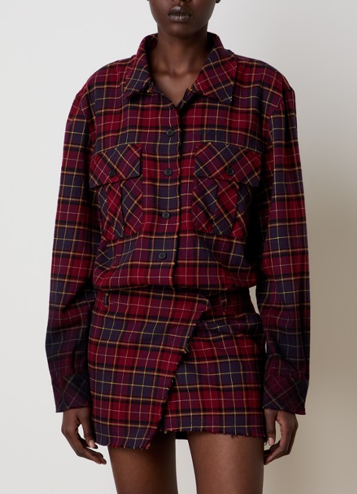 Off-White Check blouse met ruitdessin - achterkant 3 bordeauxrood
