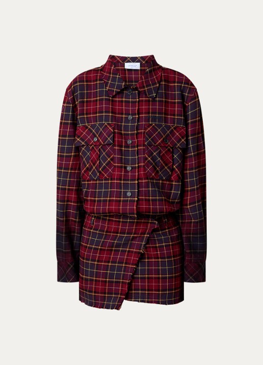 Off-White Check blouse met ruitdessin - voorkant 4 bordeauxrood