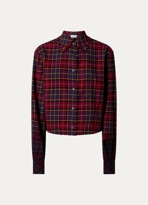 Off-White Check blouse met ruitdessin - voorkant 2 bordeauxrood