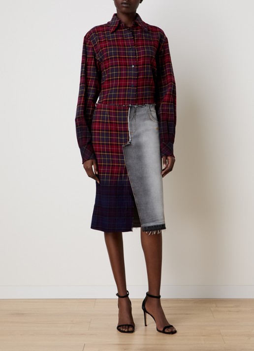 Off-White Check high waist midi spijkerrok met ruitdessin - voorkant 2 zwart