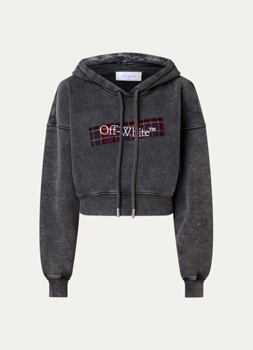 Off-White Check hoodie met logo - voorkant 4 antraciet