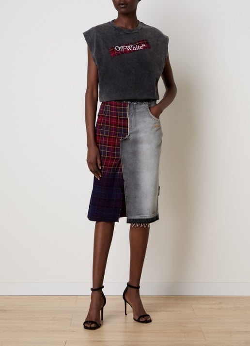 Off-White Check T-shirt met logo - voorkant 5 antraciet