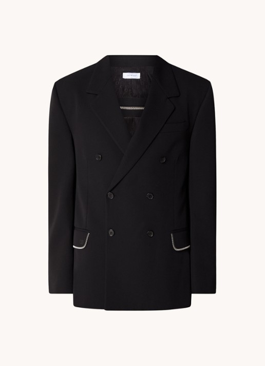 Off-White Double-breasted regular fit colbert van wol met ritsdetail - voorkant 4 zwart