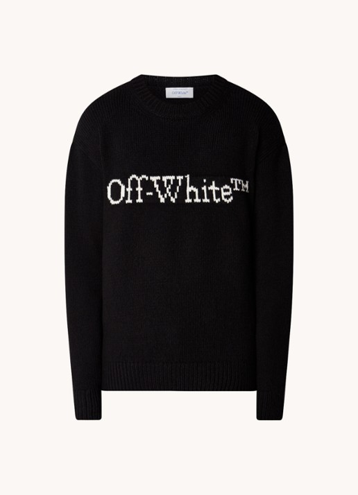 Off-White Grofgebreid trui in wolblend met ingebreid logo - voorkant 2 zwart
