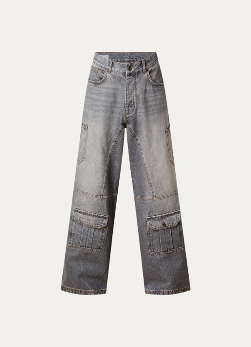 Off-White Half Arrow Cargo wide leg jeans met klepzakken - voorkant grijs