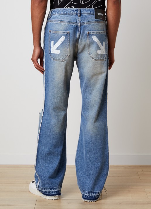 Off-White Half Arrow loose fit jeans met destroyed afwerking en backprint - achterkant 4 indigo