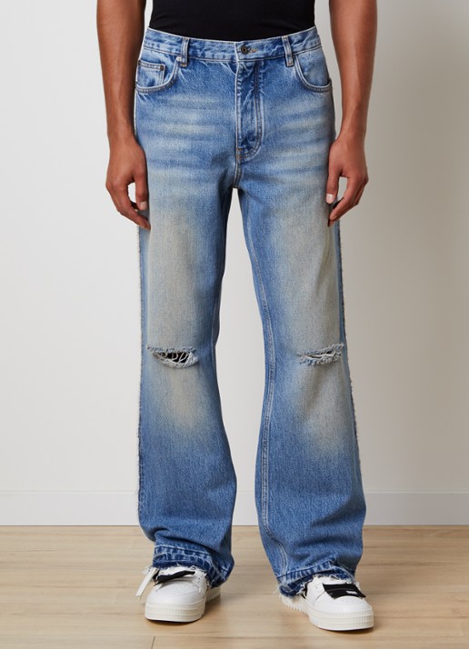 Off-White Half Arrow loose fit jeans met destroyed afwerking en backprint - detail indigo