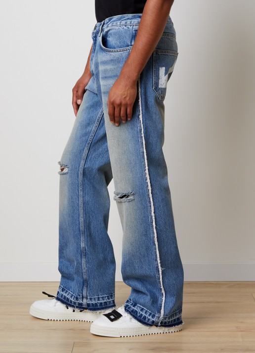 Off-White Half Arrow loose fit jeans met destroyed afwerking en backprint - detail 2 indigo