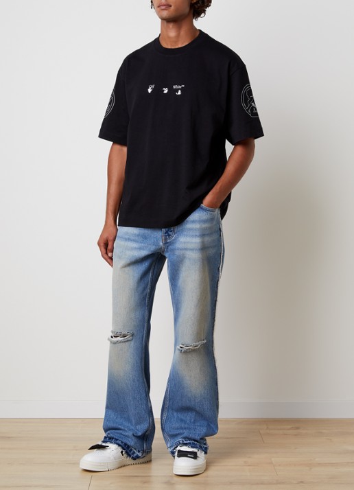 Off-White Half Arrow loose fit jeans met destroyed afwerking en backprint - voorkant 6 indigo