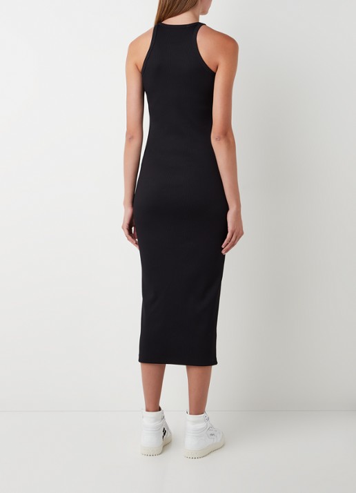 Off-White Lux midi jurk met logoprint en ribstructuur - achterkant 4 zwart