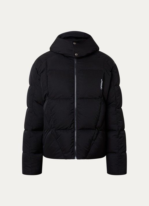 Off-White Nyl puffer jack met logo en steekzakken - voorkant zwart