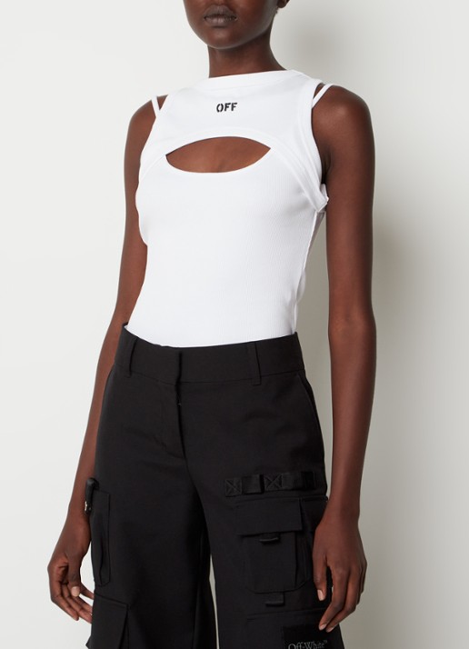 Off-White Off Stamp tanktop met logo en ribstructuur - detail 4 wit