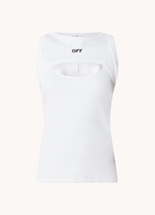 Off-White Off Stamp tanktop met logo en ribstructuur - voorkant 2 wit