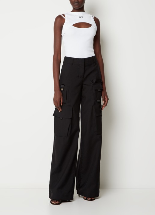Off-White Off Stamp tanktop met logo en ribstructuur - voorkant 3 wit