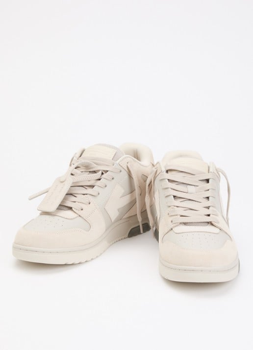 Off-White Out Of Office sneaker van kalfsleer met kalfssuède details - detail 3 beige