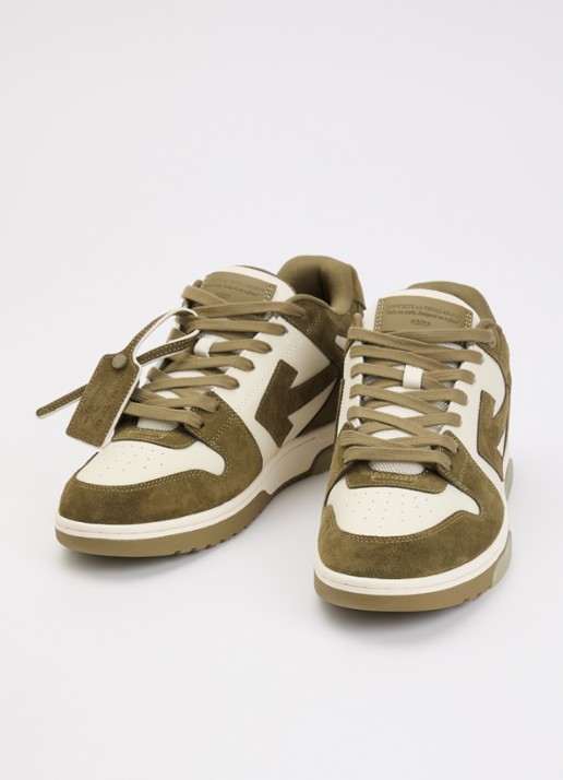Off-White Out Of Office sneaker van kalfsleer met kalfssuède details - detail 2 olijfgroen