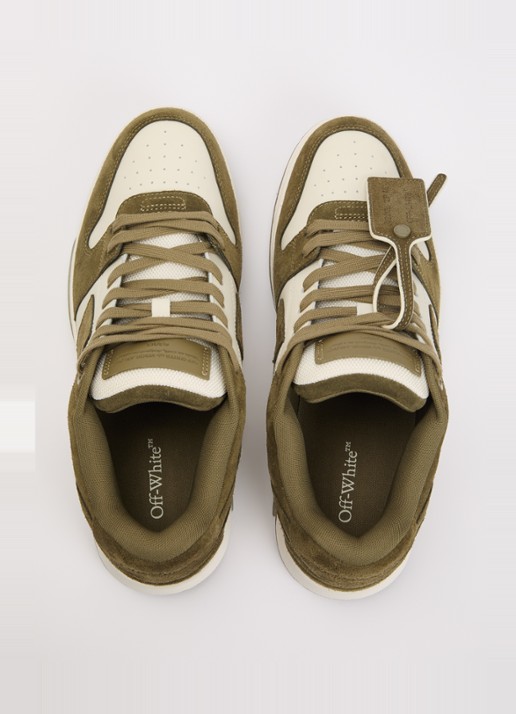 Off-White Out Of Office sneaker van kalfsleer met kalfssuède details - detail 3 olijfgroen