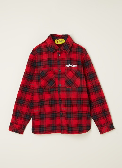 Off-White Overhemd van flanel met ruitdessin - voorkant 2 rood