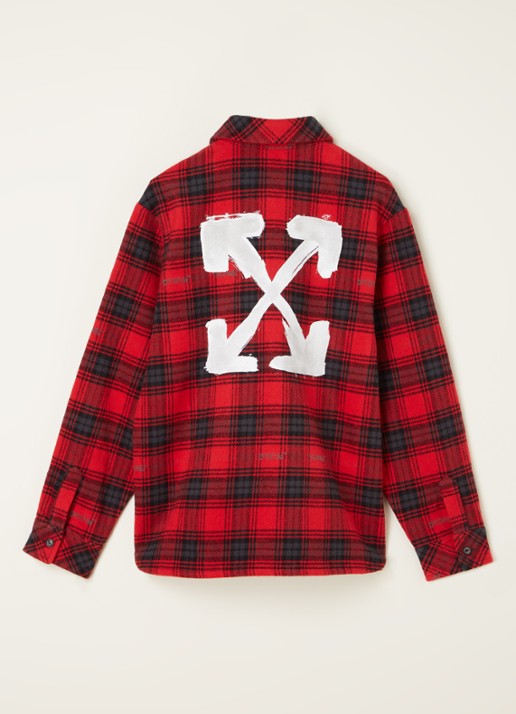 Off-White Overhemd van flanel met ruitdessin - voorkant 3 rood