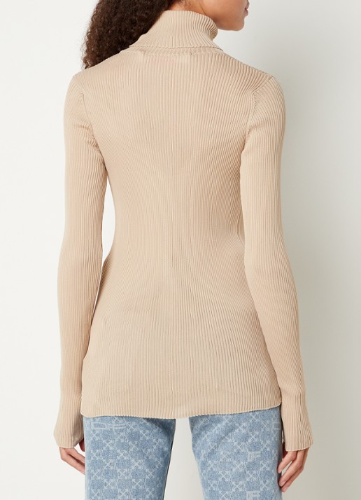 Off-White Ribgebreide coltrui met stretch - achterkant steenrood