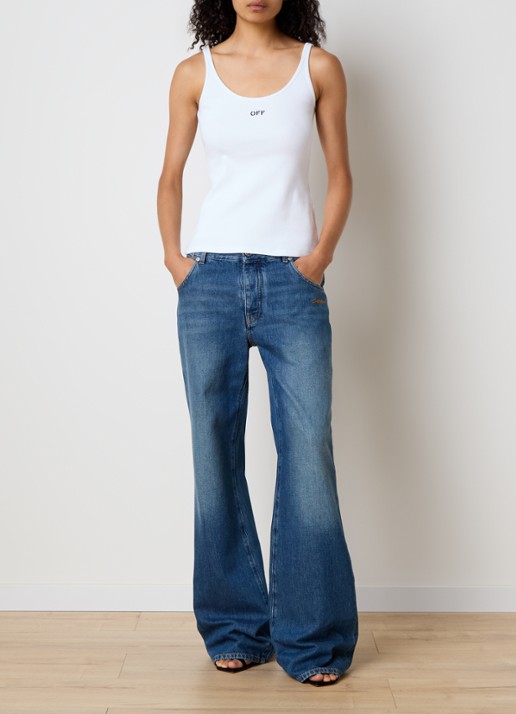 Off-White Ribgebreide tanktop met logoborduring - voorkant 3 wit