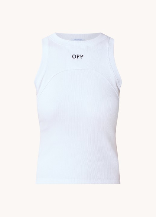 Off-White Ribgebreide tanktop met logoborduring - voorkant wit