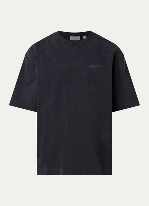 Off-White Rugs Arrow Skate T-shirt met logo- en backprint - voorkant zwart