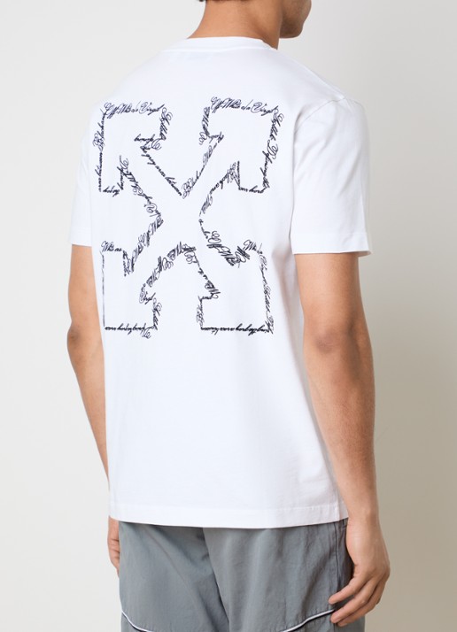 Off-White Script Arrow T-shirt met logoborduring - detail 4 wit