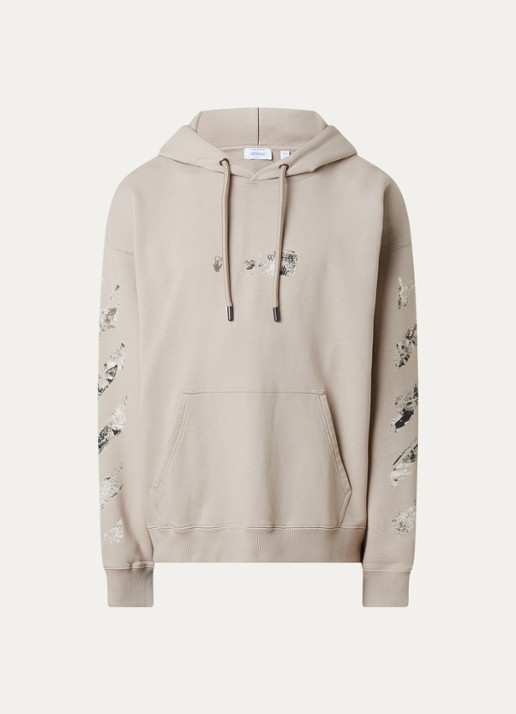 Off-White Spices arrow hoodie met logo- en backprint - voorkant beige