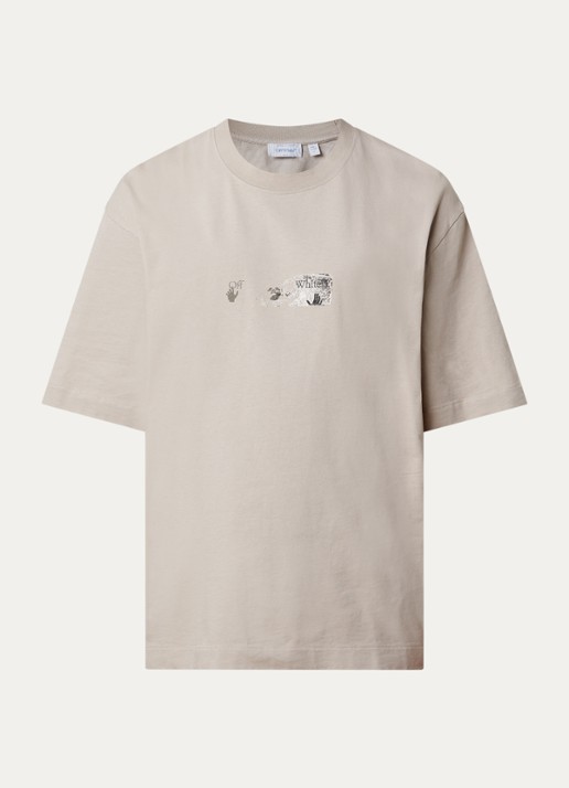 Off-White Spices Arrow Skate T-shirt met logo- en backprint - voorkant beige